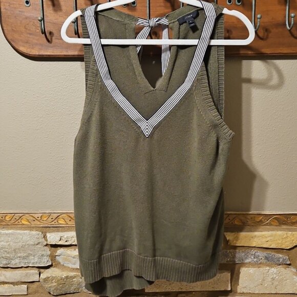 J. Crew V-Neck Sweater Tank Top with Striped Trim Size XL - Picture 1 of 7
